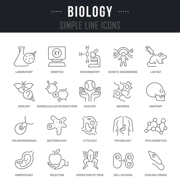 Vektorliniensymbole der Biologie setzen. — Stockvektor