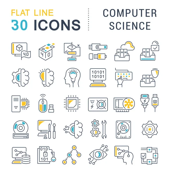 Definir ícones de linha vetorial de ciência da computação . — Vetor de Stock