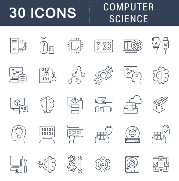 设置计算机科学的矢量线图标. — 图库矢量图片