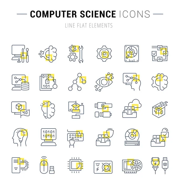 Vektorzeilensymbole der Informatik setzen. — Stockvektor