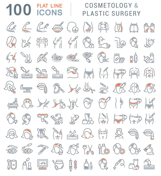 Set Vector Line Iconos de Cosmetología y Cirugía Plástica . — Vector de stock