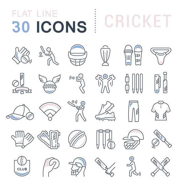 Set de iconos de línea vectorial de cricket . — Vector de stock