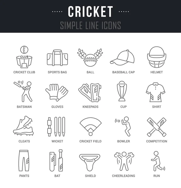 Definir ícones de linha vetorial de críquete . — Vetor de Stock