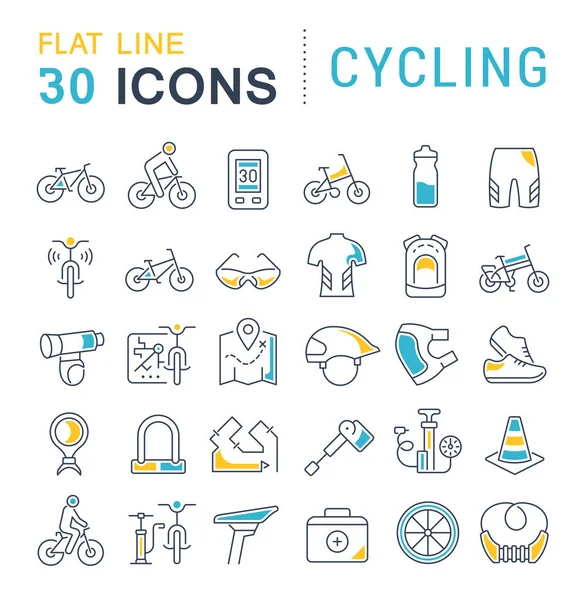 Stel vectorlijnpictogrammen van fietsen in. — Stockvector