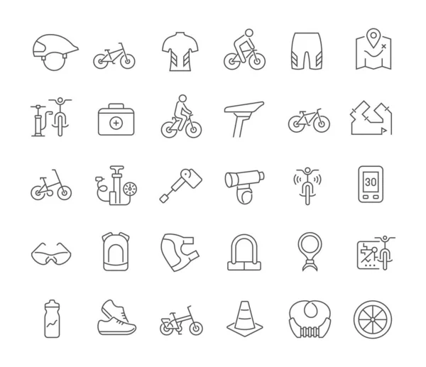 Stel vectorlijnpictogrammen van fietsen in. — Stockvector