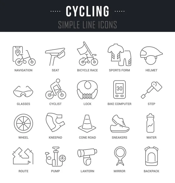 Definir ícones de linha vetorial de ciclismo . — Vetor de Stock