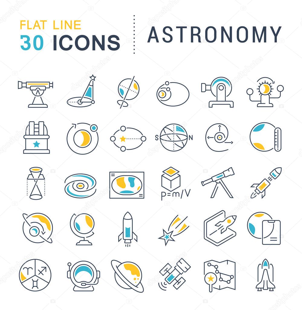 Set Vector Line Icons of Astronomy.