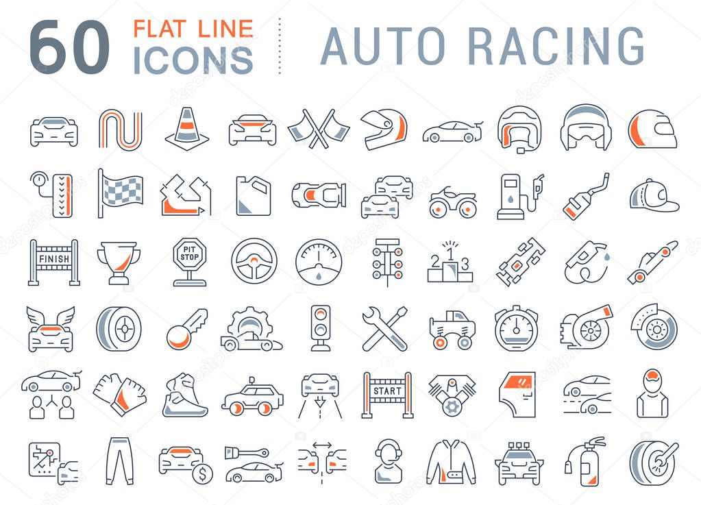 Set Vector Line Icons of Auto Racing.