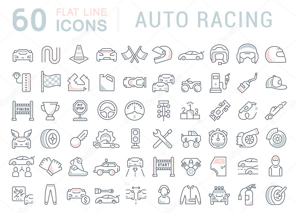 Set Vector Line Icons of Auto Racing.
