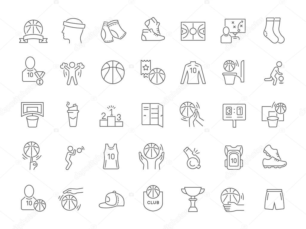 Set of vector line icons of basketball for modern concepts, web and apps.