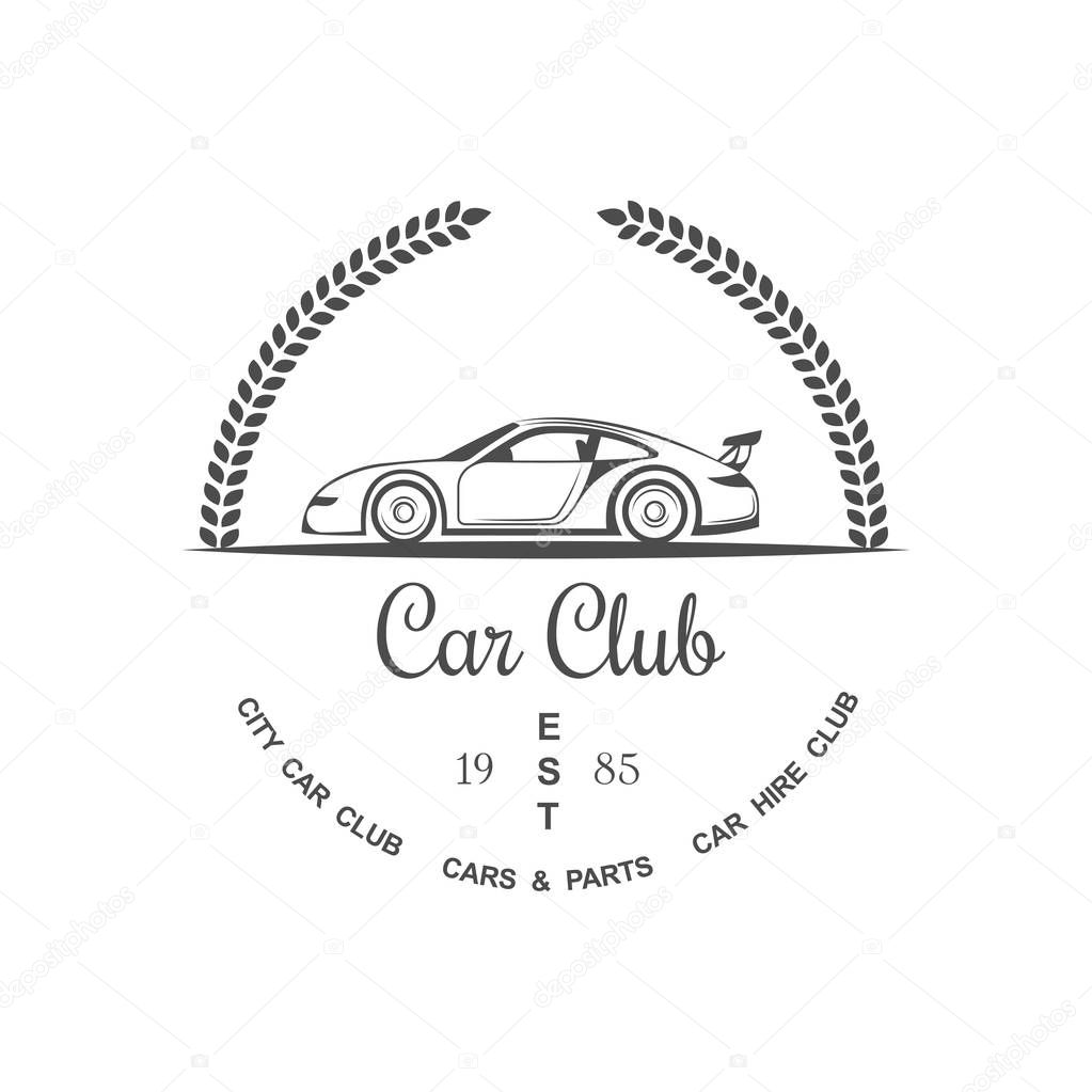 Vintage emblem for car club, shop, car service. Logo for t-shirts and commercial organizations. Retro design.