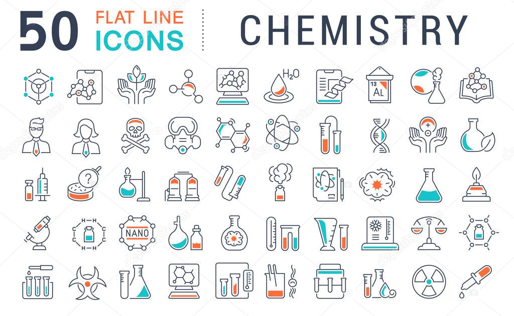 Set of vector line icons of chemistry for modern concepts, web and apps.