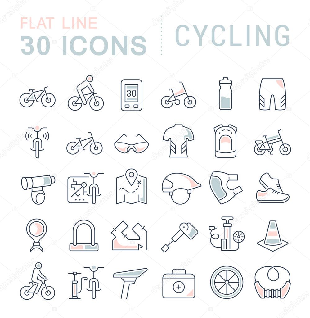 Set Vector Line Icons of Cycling.