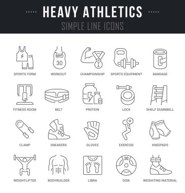 Ağır Atletizmin Vektör Hattı Simgelerini Ayarla.