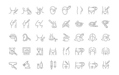 Plastik cerrahinin vektör hat Icons set.