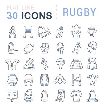 Rugby Vektör Hattı Simgeleri Ayarlayın.