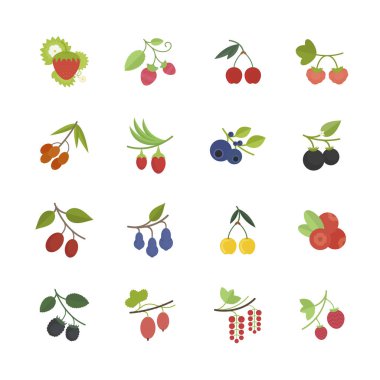 Çilek Vektör Düz Simgeleri ayarlayın.