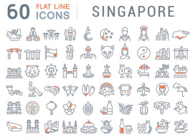 Singapur vektör çizgi simgeleri ayarlayın.