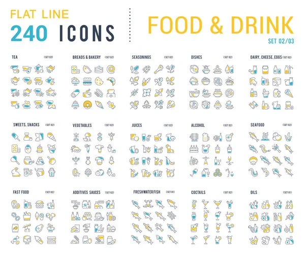 Sammlung linearer Symbole von Speisen und Getränken — Stockvektor