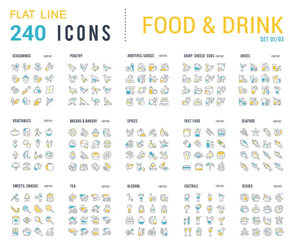 Coleção Ícones lineares de alimentos e bebidas — Vetor de Stock