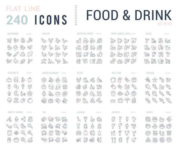 Συλλογή γραμμικών εικονιδίων τροφίμων και ποτών. — Διανυσματικό Αρχείο
