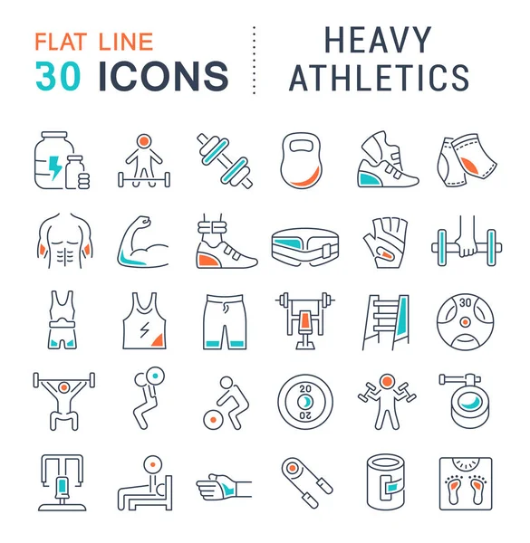 Set de iconos de línea vectorial de atletismo pesado . — Archivo Imágenes Vectoriales