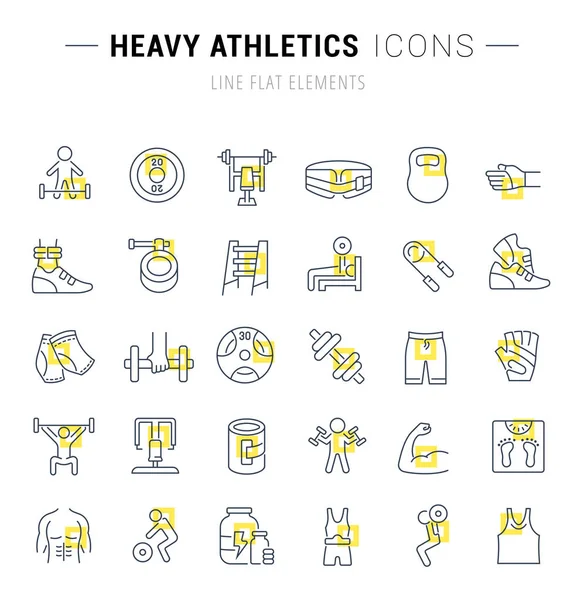 Set de iconos de línea vectorial de atletismo pesado . — Vector de stock