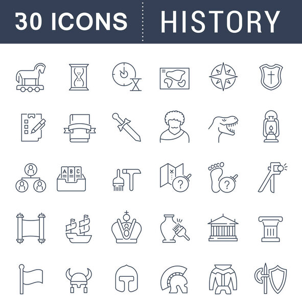 Set Vector Line Icons of History.