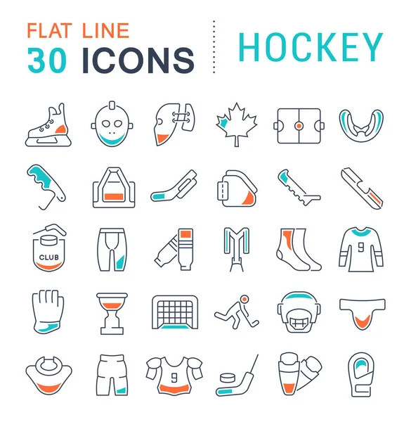 Serie icone della linea vettoriale di hockey . — Vettoriale Stock