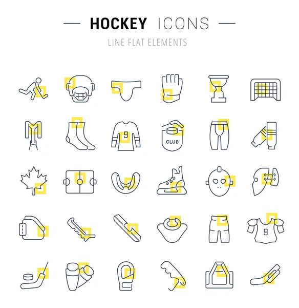 Zestaw ikon linii wektorowej hokeja. — Wektor stockowy