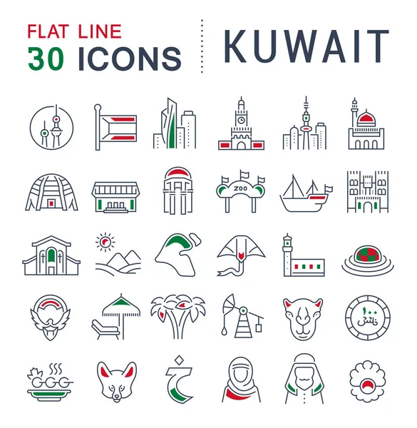 Set de iconos de línea vectorial de Kuwait . — Vector de stock