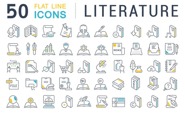 Definir ícones de linha vetorial da literatura . —  Vetores de Stock