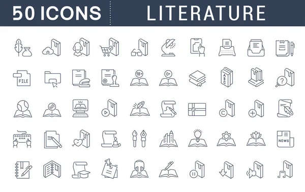 Vektor-Liniensymbole der Literatur setzen. — Stockvektor