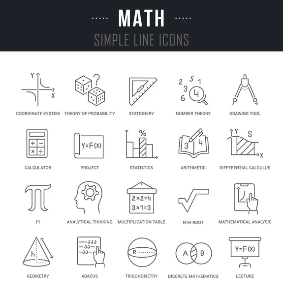 Definir ícones de linha vetorial de matemática . — Vetor de Stock