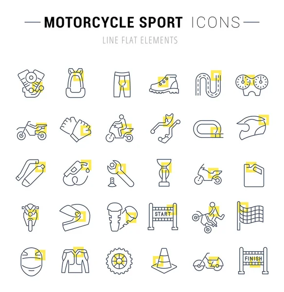 Definir ícones de linha vetorial do esporte de motocicleta . — Vetor de Stock