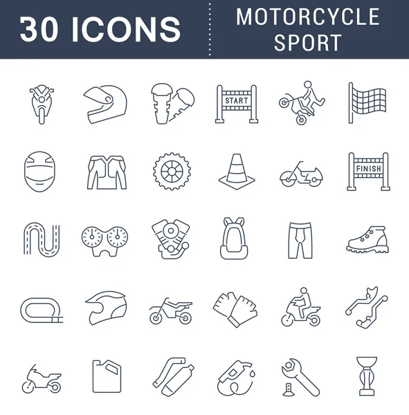 Set Vector Line Icons of Motorcycle Sport. — Stock Vector