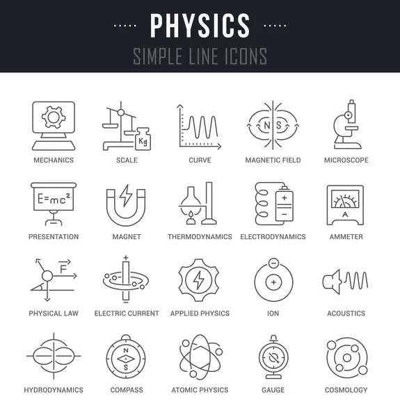Definir ícones de linha vetorial da física . — Vetor de Stock