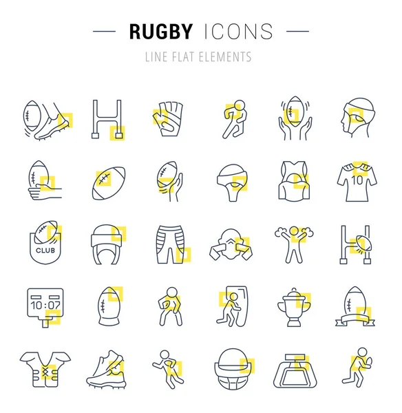 Definir ícones de linha vetorial de rugby . — Vetor de Stock