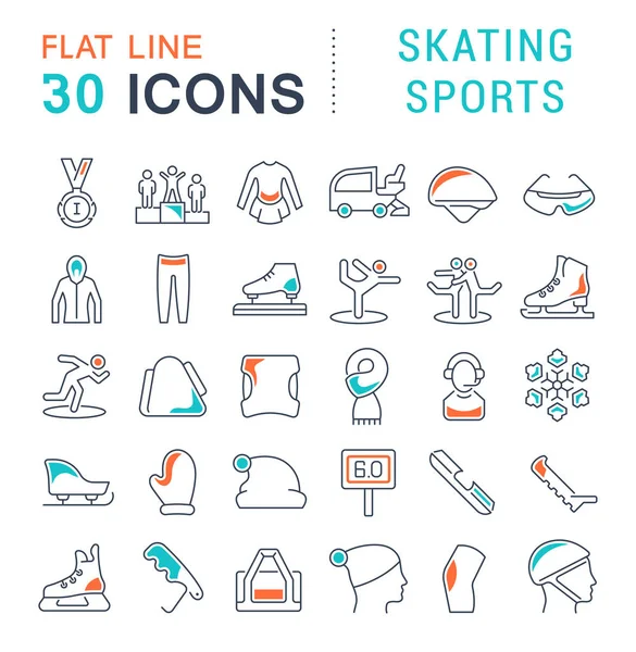 Definir ícones de linha vetorial de esportes de patinação . — Vetor de Stock