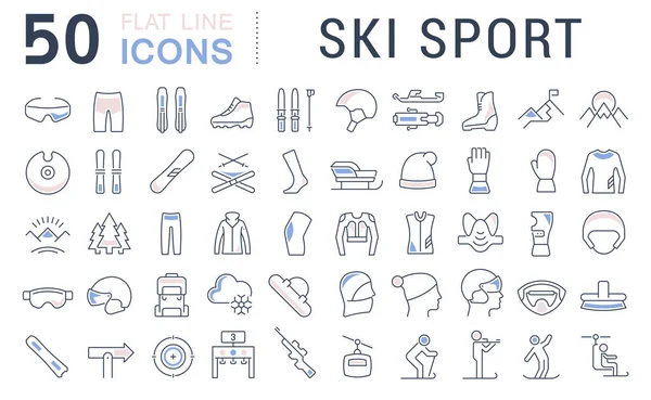 Nastavit ikony vektorové čáry lyžařského sportu. — Stockový vektor