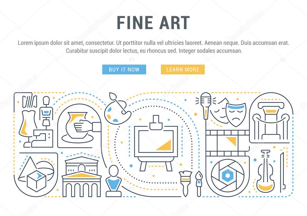 Linear banner of the fine art. Vector linear icons for web sites and applications.