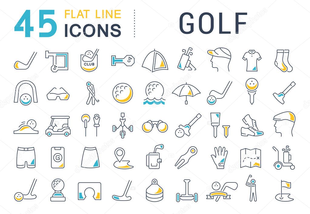 Set of vector line icons of golf for modern concepts, web and apps.