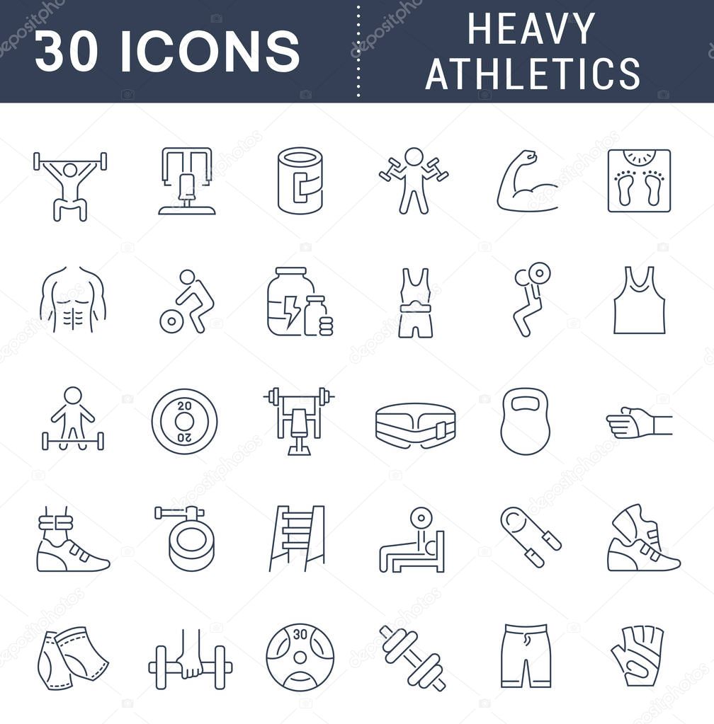 Set of vector line icons of heavy athletics for modern concepts, web and apps.