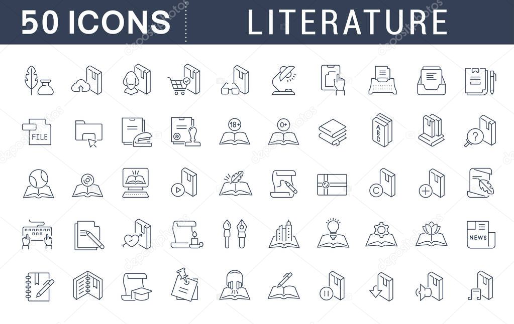 Set Vector Line Icons of Literature.