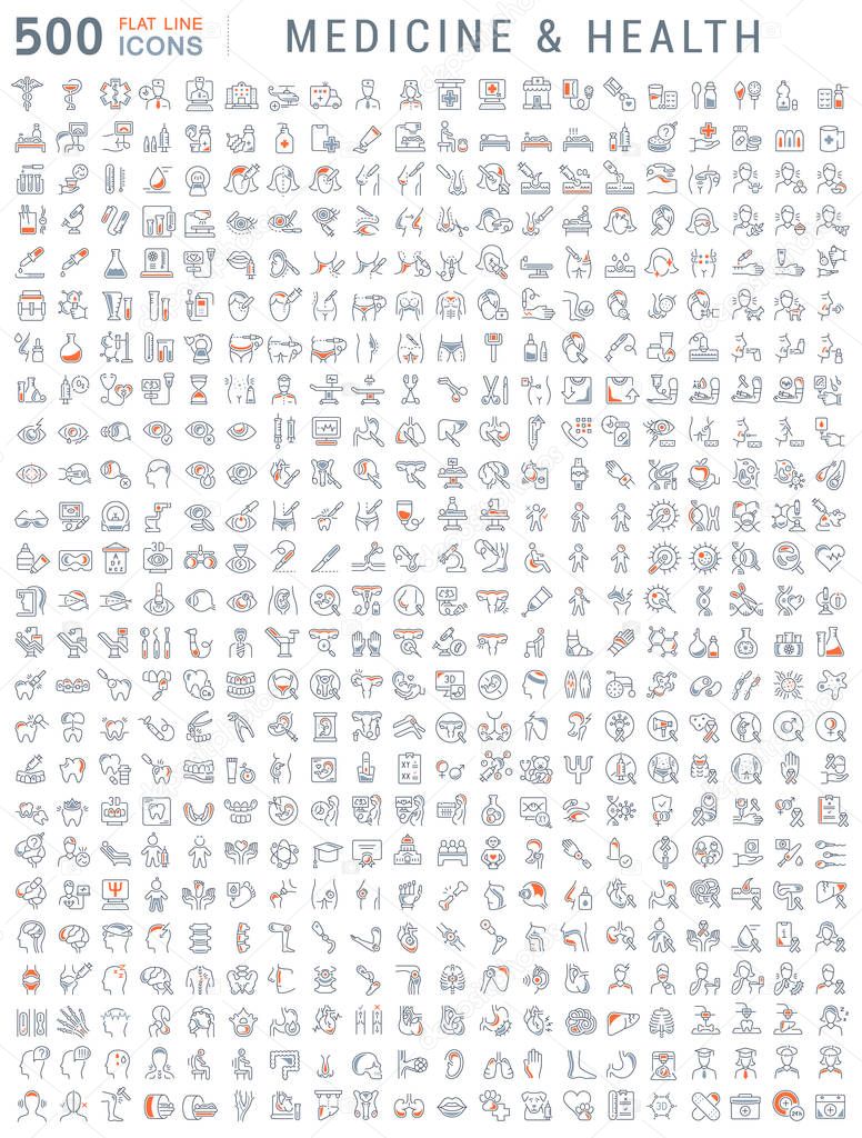 Set Vector Line Icons of Medicine and Health.