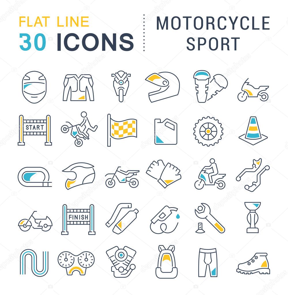 Set Vector Line Icons of Motorcycle Sport.