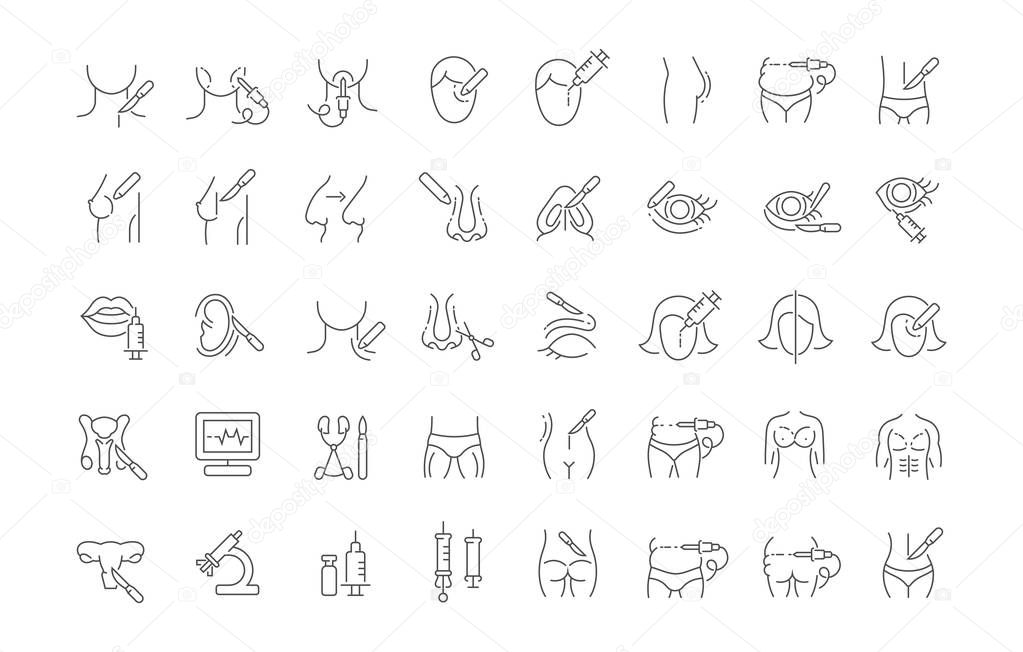 Set of vector line icons of plastic surgery for modern concepts, web and apps.