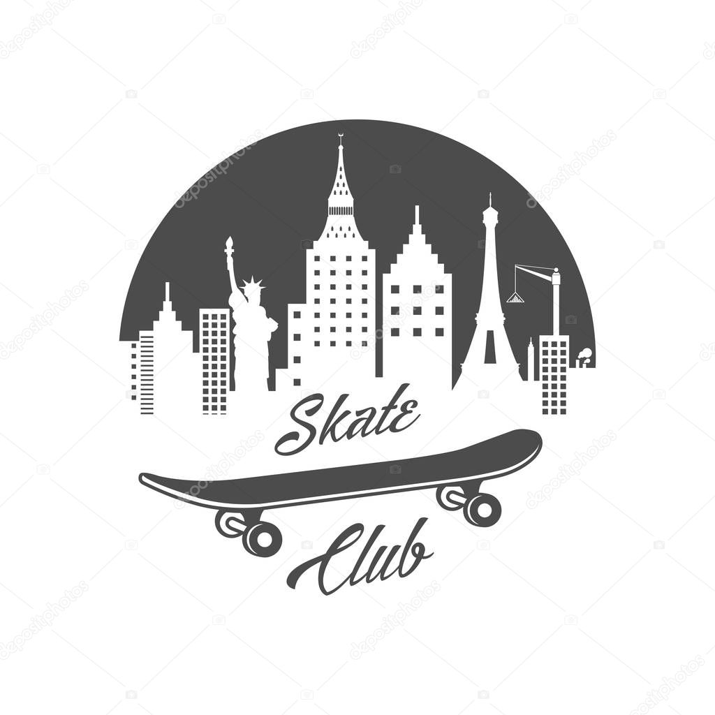 Vintage sports emblem. Logo for skate club. Retro design. Label and elements of street style.