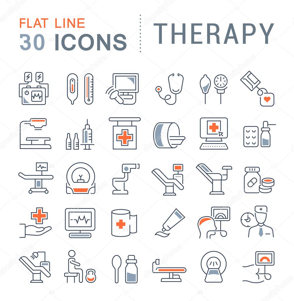 Set of vector line icons of therapy for modern concepts, web and apps.
