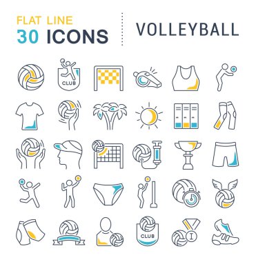 Voleybol 'un Vektör Çizgisi Simgelerini Ayarla.
